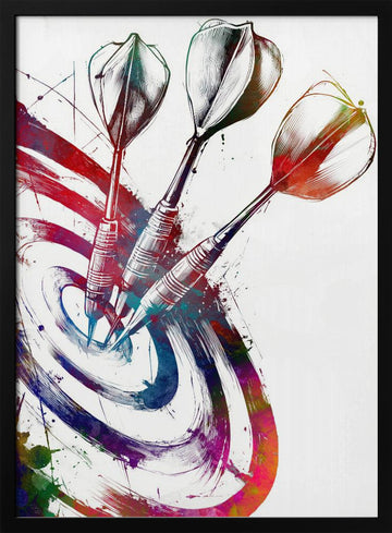 Colorful Darts Bullseye | Poster - Black Metal Frame Interior