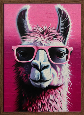 Pink Llama Shades | Poster - Walnut Frame Interior