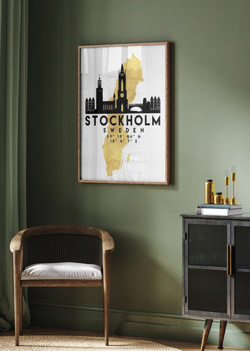 Stockholm Gold Map Skyline | Poster - Room Interior 2