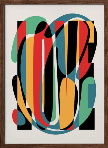 Colorful Love Typography | Poster - Walnut Frame Interior