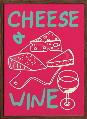 Cheese and Wine Delight | Poster - Walnut Frame Interior