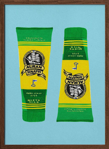 Classic Finnish Mustard Tubes | Poster - Walnut Frame Interior