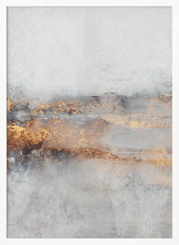 Golden Gray Abstract Layers | Poster - White Frame Interior