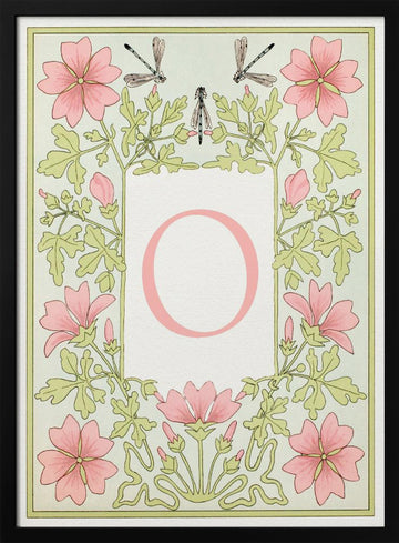 Elegant Floral Letter O | Poster - Black Metal Frame Interior