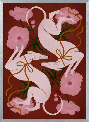 Elegant Greyhounds and Flowers | Poster - Silver Frame Interior