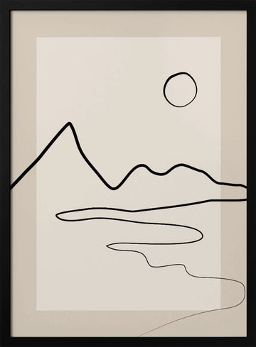 Minimalist River Mountains | Poster - Black Metal Frame Interior