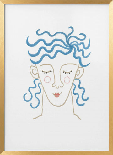 Dreamy Blue Hair Woman | Poster - Gold Frame Interior