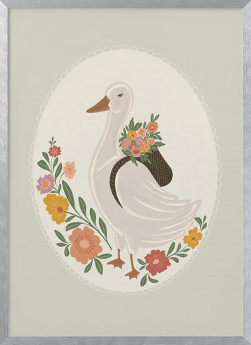 Whimsical Floral Goose | Poster - Silver Frame Interior