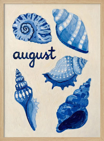 Blue August Seashells | Poster - Wood Frame Interior