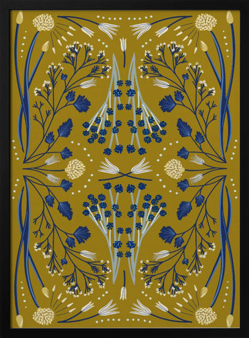 Folk Mirrored - Blue and Olive | Poster - Black Metal Frame Interior