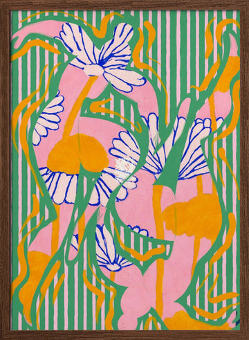 Vibrant Striped Daisies | Poster - Walnut Frame Interior
