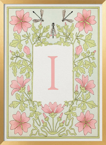 Elegant Floral Letter I | Poster - Gold Frame Interior