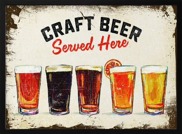 Craft Beer Served Here Bar Sign | Poster - Black Metal Frame Interior