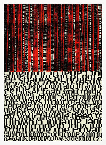Red Stripes and Fragmented Text | Poster - White Frame Interior