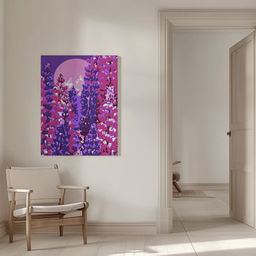 Moonlit Purple Blooms | Canvas - Room Interior 1