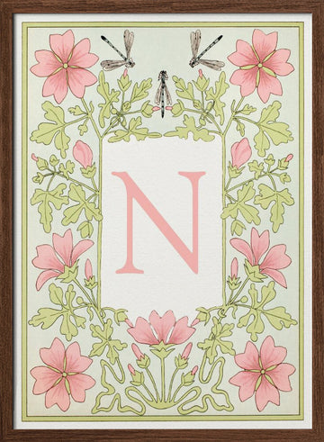 Art Nouveau Floral N | Poster - Walnut Frame Interior