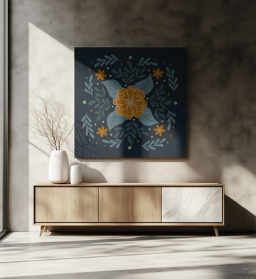 Orange Folk Floral Mandala | Canvas - Room Interior 2