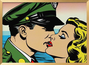 Pop Art Soldier Kiss | Poster - Gold Frame Interior