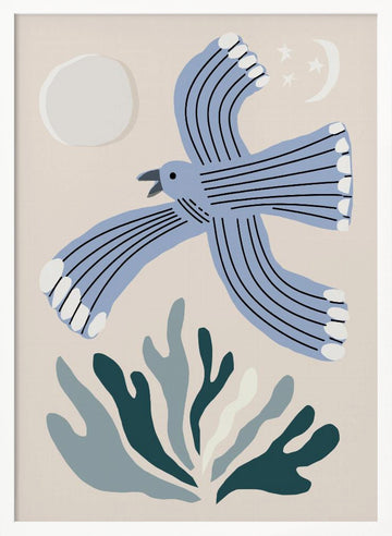 Blue Bird Night Flight | Poster - White Frame Interior