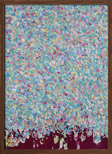 Joyful Petal Shower | Poster - Walnut Frame Interior