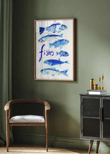 Painted Blue Fishes | Poster - Room Interior 2