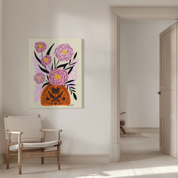 Vibrant Folk Floral Vase | Canvas - Room Interior 1