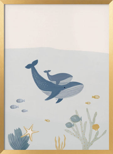 Underwater Whale Family | Poster - Gold Frame Interior