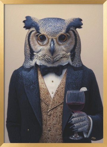 Sophisticated Owl Gentleman | Poster - Gold Frame Interior