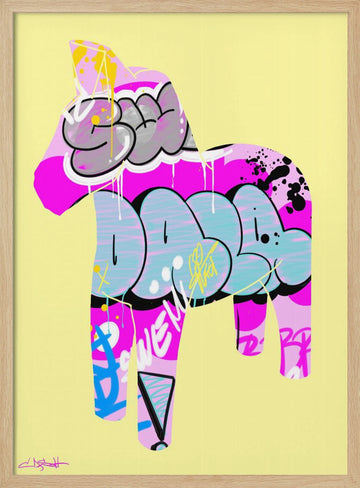 Pink Blue Graffiti Horse | Poster - Wood Frame Interior