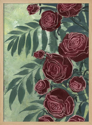 Dark Red Roses | Poster - Wood Frame Interior
