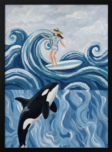 Surfer Girl and Orca | Poster - Black Metal Frame Interior
