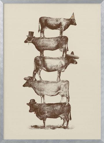 Whimsical Cow Stack | Poster - Silver Frame Interior