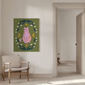 Mystic Pink Cat | Canvas - Room Interior 1