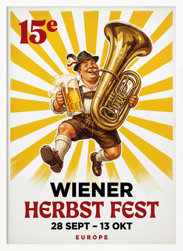 Happy Man Beer Tuba | Poster - White Frame Interior