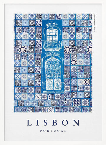 Lisbon Azulejo Balcony | Poster - White Frame Interior