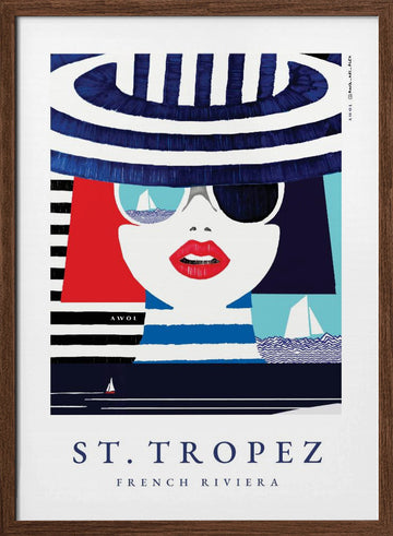 St Tropez Chic Woman | Poster - Walnut Frame Interior