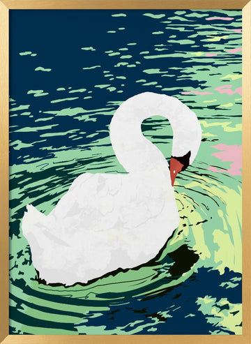 Graceful Swan on Water | Poster - Gold Frame Interior