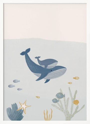 Underwater Whale Family | Poster - White Frame Interior