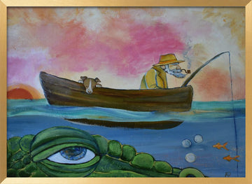 Fisherman Dog and Crocodile Eye | Poster - Gold Frame Interior