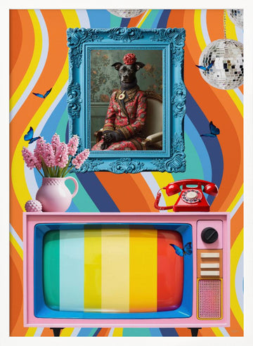 Vibrant Retro Dog Portrait | Poster - White Frame Interior