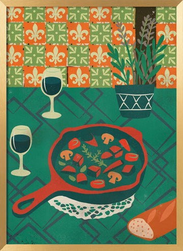 Cozy French Dinner | Poster - Gold Frame Interior
