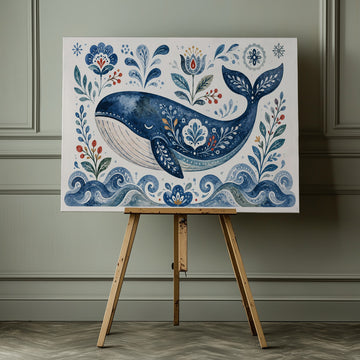 Folk Art Blue Whale | Canvas - Room Interior 1