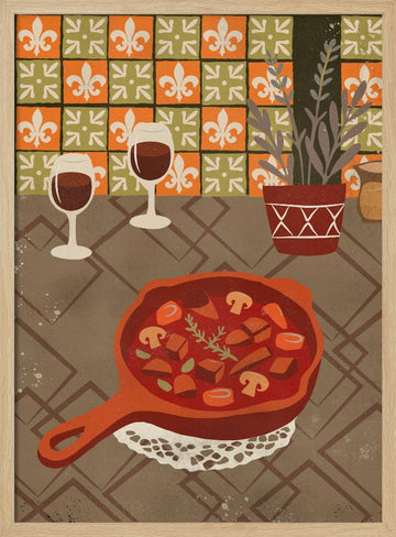 Hearty Stew and Wine | Poster - Wood Frame Interior