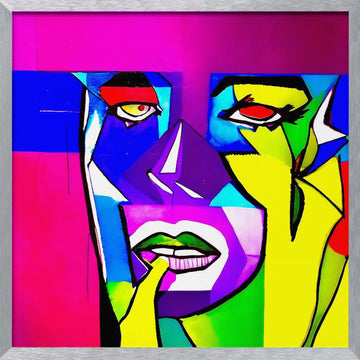 Vibrant Cubist Portrait | Poster - Silver Frame Interior