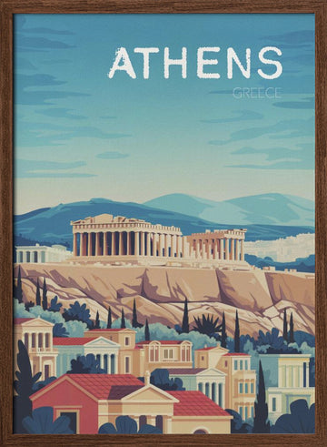 Athens Acropolis Vista | Poster - Walnut Frame Interior