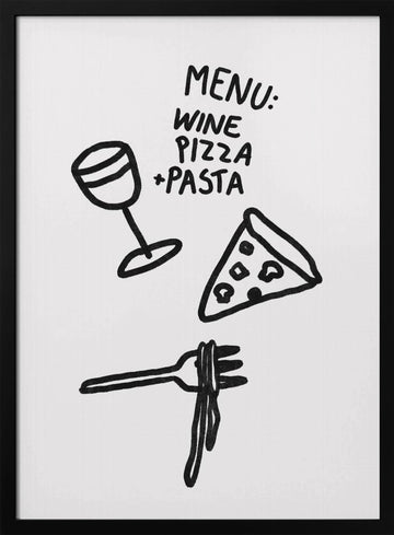 Wine Pizza Pasta | Poster - Black Metal Frame Interior