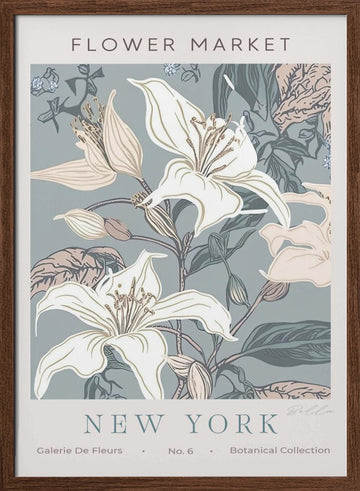 New York Flower Market Lilies | Poster - Walnut Frame Interior