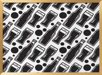 Monochrome Beer Pattern | Poster - Gold Frame Interior