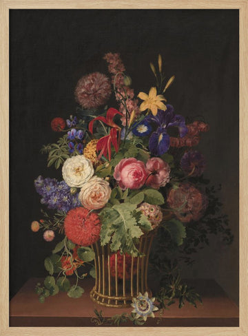 A Light Cane Basket With Flowers By C. D. Fritzsch | Poster - Wood Frame Interior