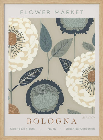Blue Botanical Bloom | Poster - Wood Frame Interior